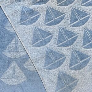 Vintage Fieldcrest Hand Bath Towel Blue Sailboat Pattern Made in USA 70s 80s